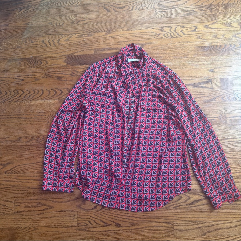 LOFT Red and Black Geometric Blouse